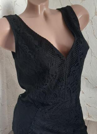 Платье-футляр сукня next вечернее коктельное приталеное чёрное ажурное на полкладке