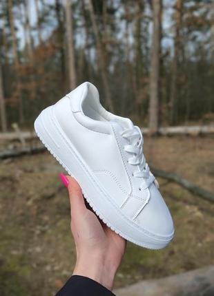 Білі кеди класичні кросівки шкіряні3 фото