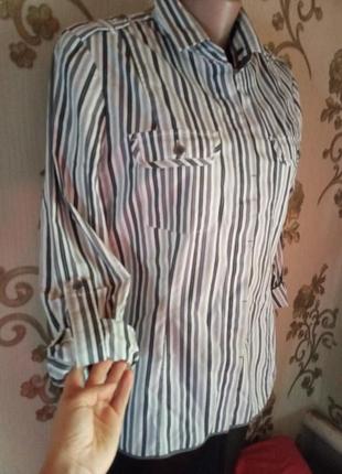 Женская стильная рубашка в актуальную полоску с накладными карманами 54-52р3 фото