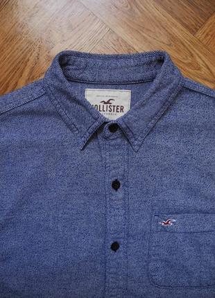 Мужская рубашка синяя байка мягка меланж hollister m