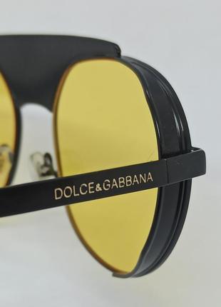 Очки в стиле dolce & gabbana унисекс солнцезащитные желтые в черной металлической оправе9 фото