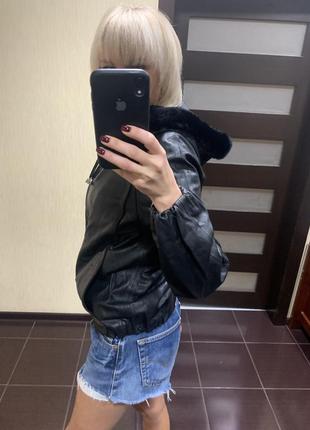 Шкіряна жіноча куртка, шкіряна куртка з капюшоном, купити жіночу шкіряну куртку, жіночі шкіряні з4 фото