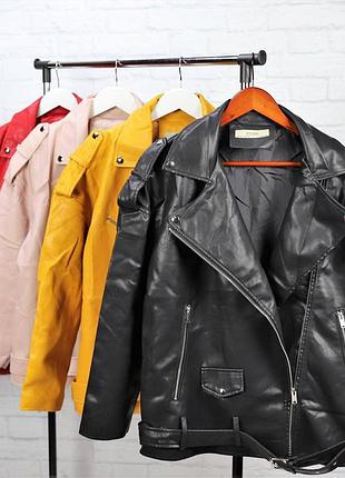 Куртка косуха в стилі zara подовжена еко шкіра чорна гірчиця беж червона
