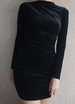 Плаття велюрове,плвття довгий рукав,плаття чорне велюр,плаття класичне,плаття облягаюче7 фото