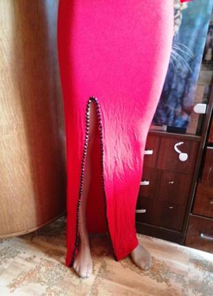 Платье красное с разрезом длинное2 фото