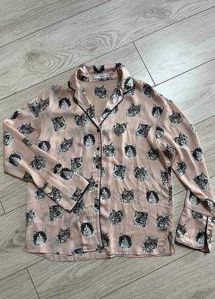 Блуза піжамний стиль фірмова шовкова під шовк атласна білизняний стиль котики