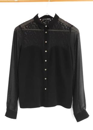 Черная блуза с прозрачными рукавами и верхом кружевная спина