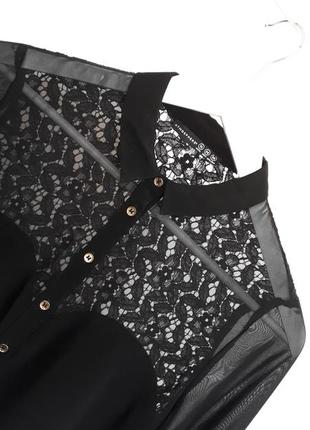Черная блуза с прозрачными рукавами и верхом кружевная спина7 фото