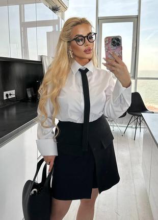 Котонова біла  блуза з галстуком, сорочка жіноча