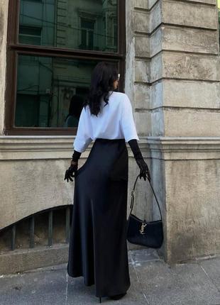 Чорна жіноча шовкова спідниця максі класична довга спідниця атлас базова довга сатинова юбка9 фото