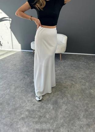 Біла жіноча шовкова спідниця максі класична довга спідниця атлас базова довга сатинова юбка6 фото