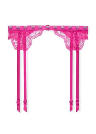 Пояс для панчіх зі стразами shine strap lace garter belt very sexy fuschia frenzy