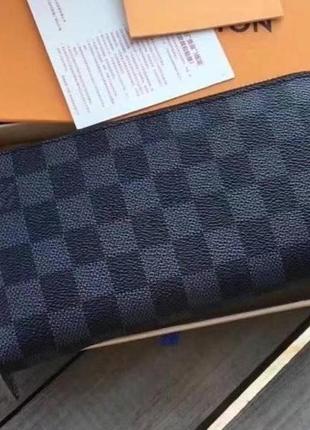 Чоловічий гаманець на блискавці louis vuitton сірий брендовий клатч у подарунковому пакованні