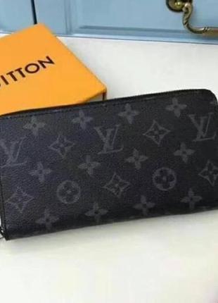 Чоловічий гаманець на блискавці louis vuitton grey сірий брендовий клатч у подарунковому пакованні