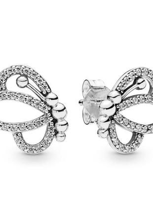 Сережки метелики pаndora з камінням срібло 925, сережки, гвоздики