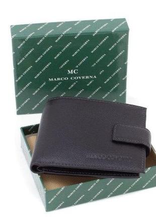 Мужской кожаный кошелек на магните marco coverna черное портмоне из натуральной кожи в подарочной упаковке