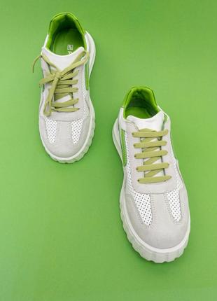 Жіночі кросівки шкіряні сірі зелені 36-40 кроссовки женские кожаные phany турция2 фото