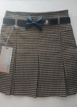 Качественная детская юбка в складку бежево-коричневая (incity, турция)1 фото