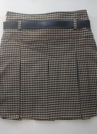 Качественная детская юбка в складку бежево-коричневая (incity, турция)5 фото