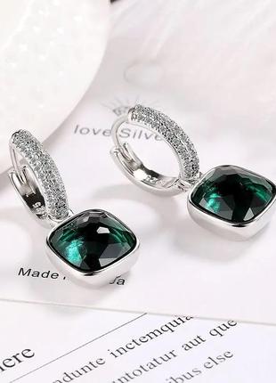 Сережки срібло зелений сапфір кольцо застібка