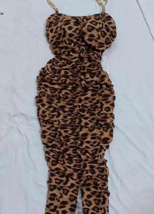 Леопардова сукня міді по фігурі