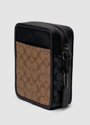 Чоловіча барсетка coach charter crossbody 24 in signature canvas бежева сумка через плече