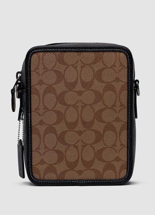 Чоловіча барсетка coach charter crossbody 24 in signature canvas бежева сумка через плече5 фото