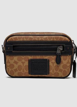 Чоловіча барсетка coach academy crossbody signature коричнева сумка через плече3 фото