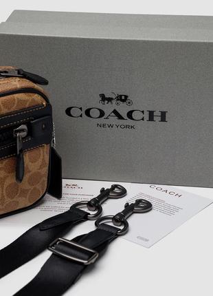 Чоловіча барсетка coach academy crossbody signature коричнева сумка через плече6 фото