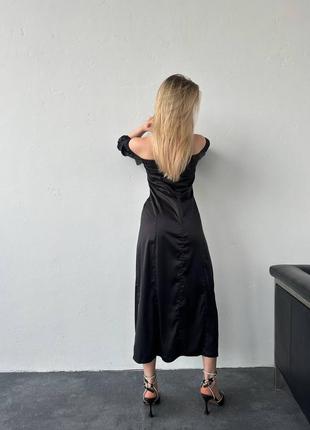 Сукня жіноча, плаття шовк з розрізами,молоко , чорний9 фото