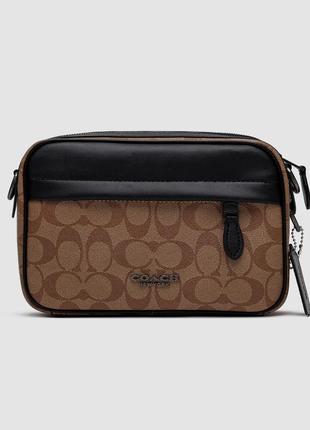 Чоловіча барсетка coach academy crossbody signature canvas коричнева сумка1 фото