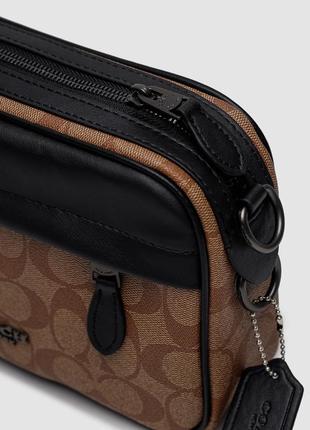 Чоловіча барсетка coach academy crossbody signature canvas коричнева сумка5 фото