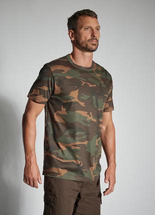 Охотничья футболка solognac t shirt camo 100 woodland green1 фото