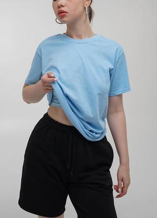 Футболка хлопковая oversize пыльно голубая💙 33 цвета2 фото