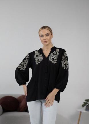 Блуза с вышивкой, рубашка женская натуральная, вышиванка, италия 50- 56 р.7 фото