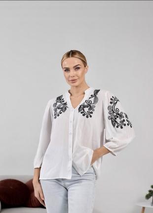 Блуза с вышивкой, рубашка женская натуральная, вышиванка, италия 50- 56 р.8 фото