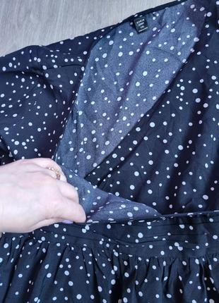 Чорна літня блуза блузка в горох з баскою на запах від shein xl5 фото