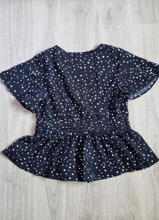 Чорна літня блуза блузка в горох з баскою на запах від shein xl6 фото