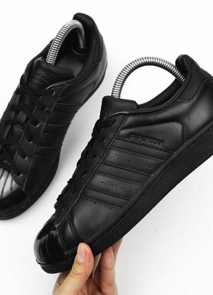 Брендові шкіряні чорні кросівки adidas superstar