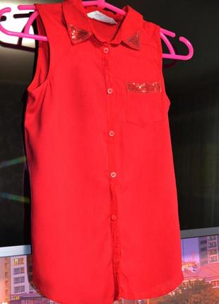 Легка червона сорочка в паетках 8-10років