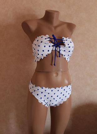 Купальник белый в синий горошек . топ +плавки м