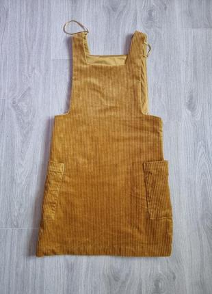 Брендовый вельветовый желтый горчичный сарафан с боковыми большими карманами zara s6 фото