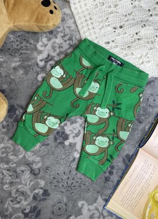 🐒 джоггеры next 6-9 68-74 зеленые утепленные брюки теплые штанишки с обезьянками