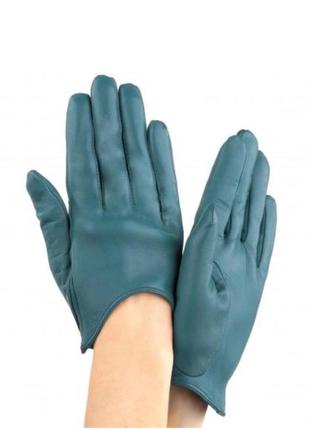 Сині шкіряні рукавички перчатки натуральна шкіра1 фото
