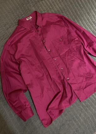 Хлопковая розовая рубашка, базовая прямого кроя рубашка оверсайз, фуксия котоновая блузка5 фото