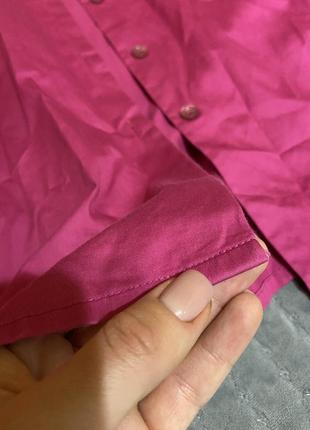 Хлопковая розовая рубашка, базовая прямого кроя рубашка оверсайз, фуксия котоновая блузка2 фото