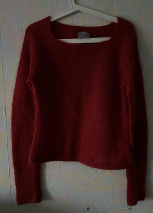 Яскравий червоний мохеровий светр2 фото