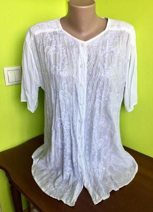 Блуза свободная легкая aniya полупрозрачная с вышивкой короткий рукав на пуговицах3 фото