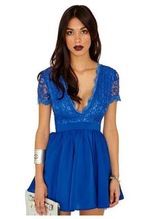 Missguided новое платье синее с гипюром гипюровое кружево свободное с глубоким вырезом7 фото