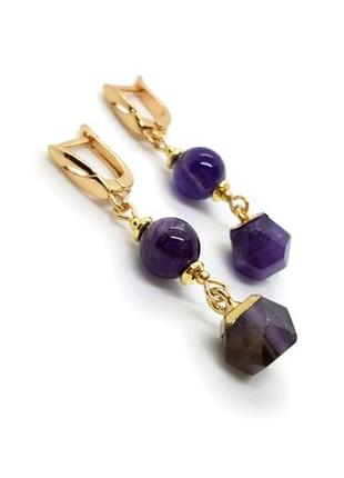 💜💫 серьги-подвески натуральный аметист